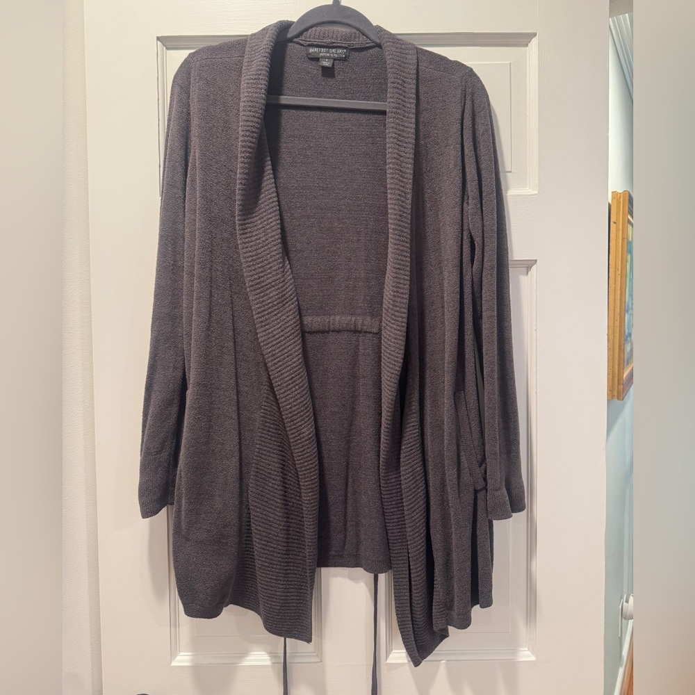 Barefoot Dreams Gray Cardigan Sweater with Tie